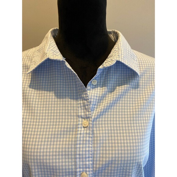 St John’s Bay Womans Button Down Blouse  Size XL Blue White Checked Cotton Top - Picture 3 of 11